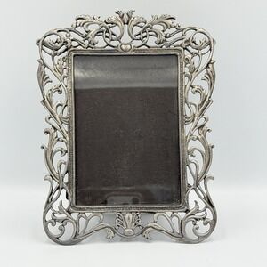 VTG Jennifer Moore 4x6 Pewter Finish Picture Frame Victorian Floral Scroll